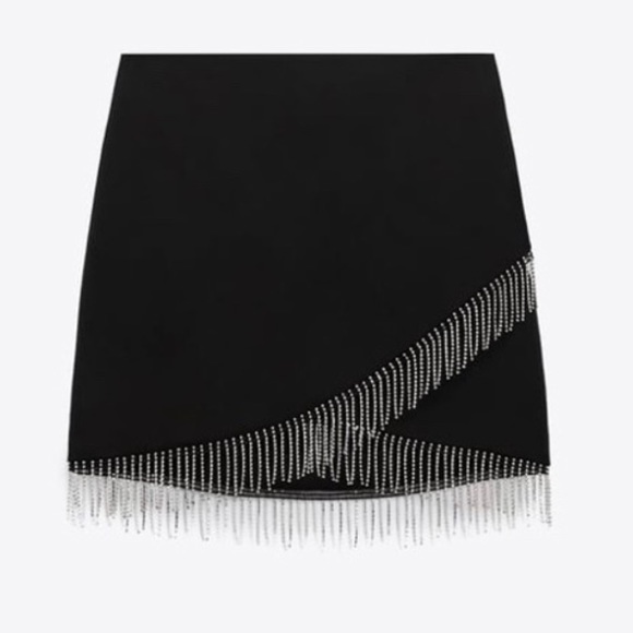 NWT Zara black mini skirt with silver rhinestone fringe detail - Picture 6 of 9